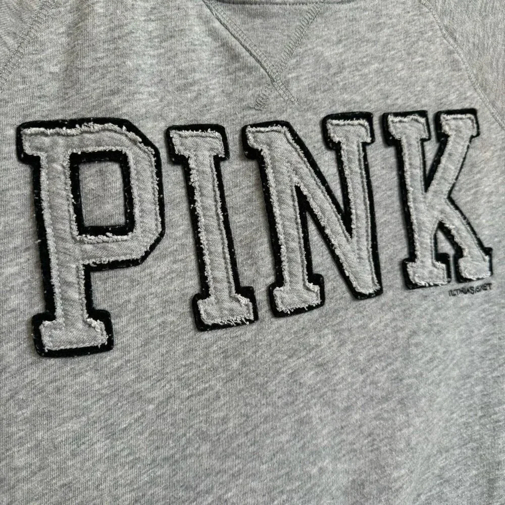 Vintage PINK Victorias Secret Gray Logo Pullover Sweater Small‎ Flawed